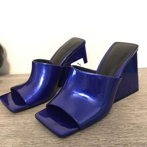Zara block heel blue slide size 37 womens 8